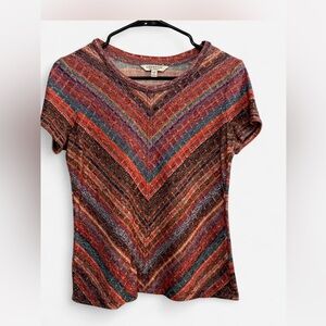 Liverpool Chevron Short-Sleeve Top in Rust, Teal, Burgundy